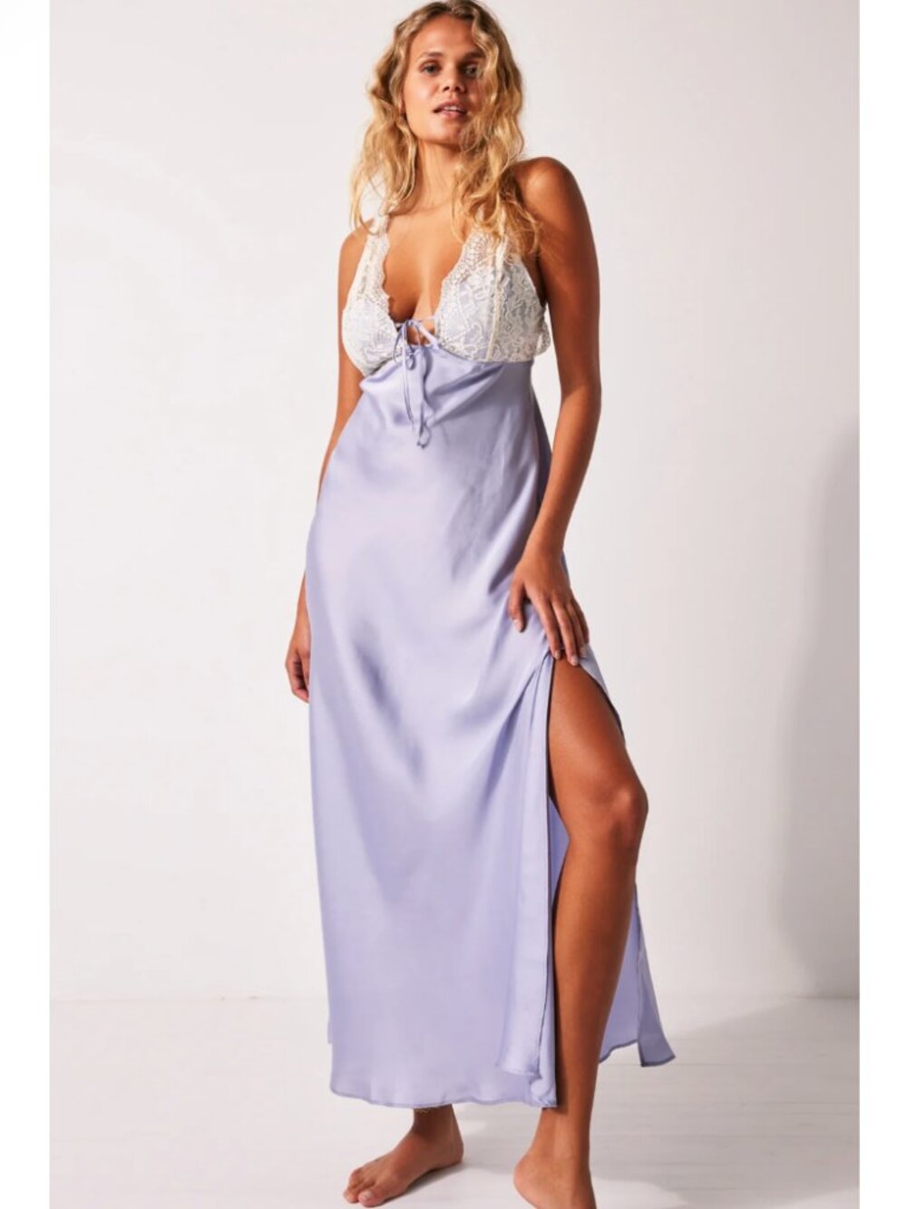 Free People Countryside Maxi Lace Slip Dress in Light Purple